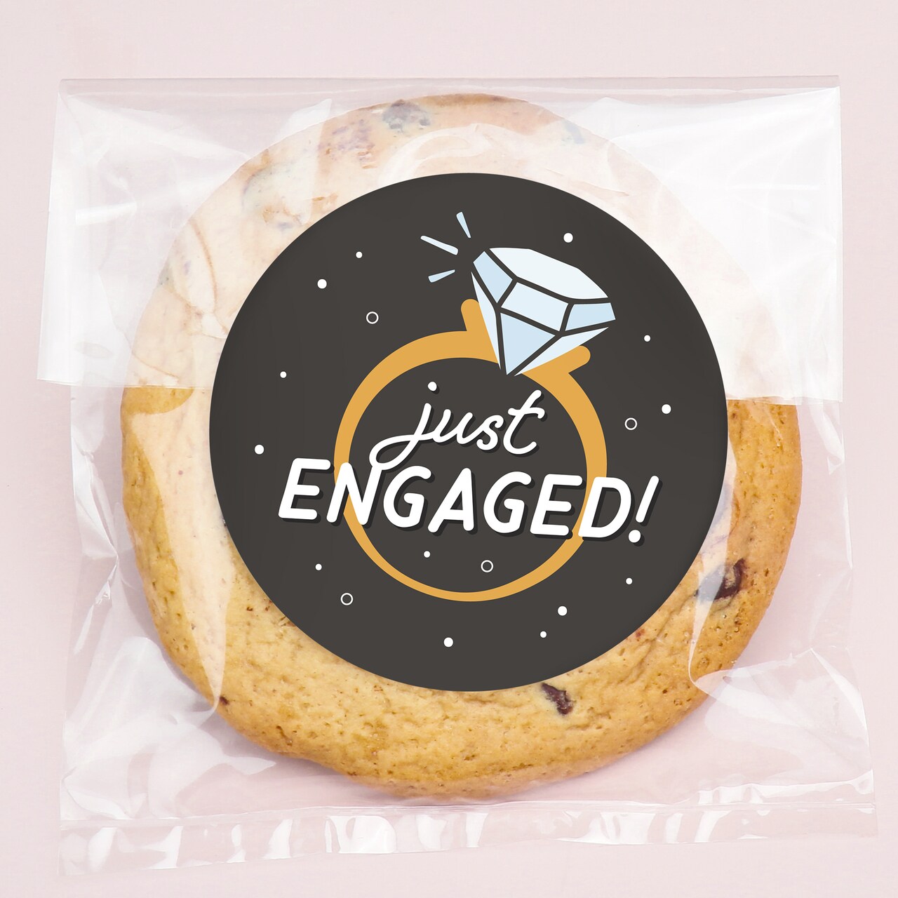 Big Dot of Happiness Just Engaged Stickers and Clear Cookie Bags, Cellophane Treat Bags 4.25x7 IN for Candy or Baked Goods - 25 Count
